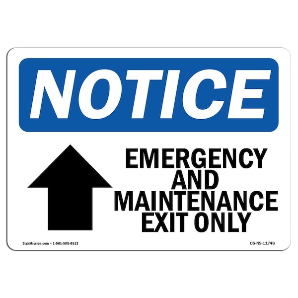 Sign, 18" H, Rigid Plastic, Emergency And Maintenance Exit Sign, Landscape, 1824-L-11748